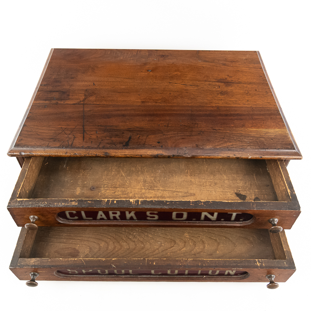 Antique Clark's 2-Drawer Spool Display Cabinet