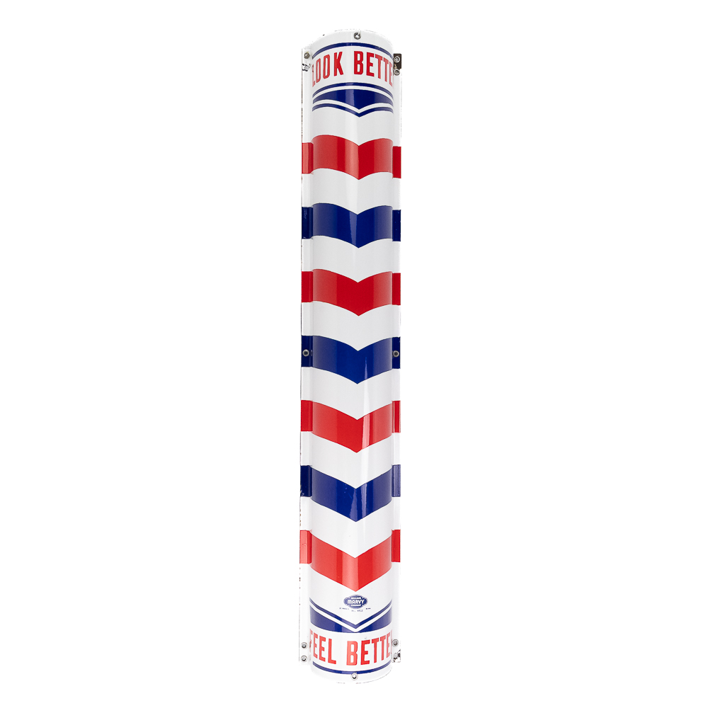 Vintage Curved Porcelain Barber Pole Sign