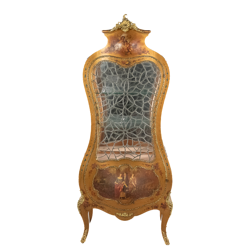 French Vernis Martin Style Vitrine w/Leaded Glass
