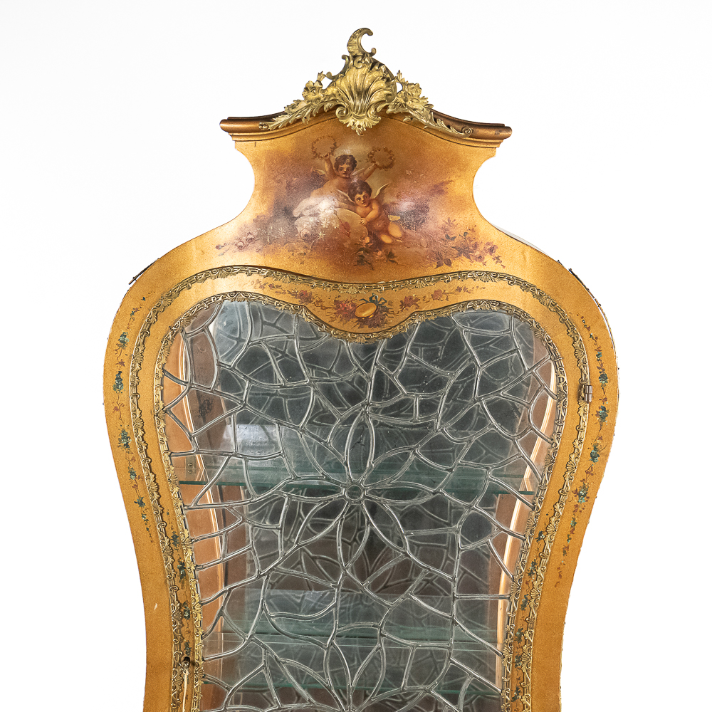 French Vernis Martin Style Vitrine w/Leaded Glass