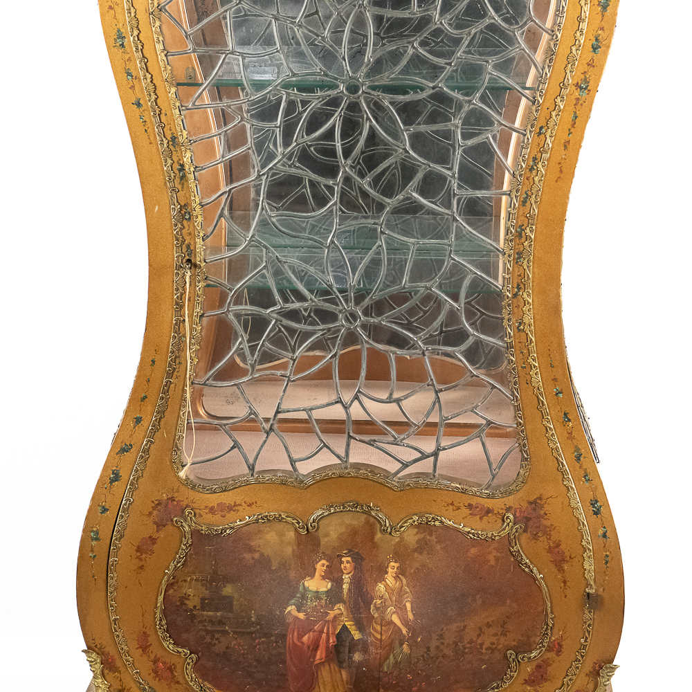 French Vernis Martin Style Vitrine w/Leaded Glass
