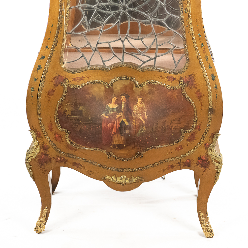 French Vernis Martin Style Vitrine w/Leaded Glass