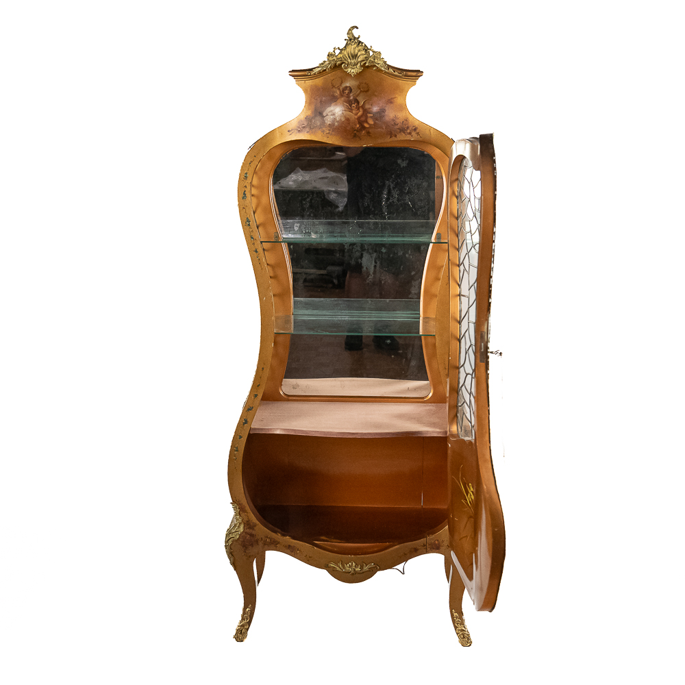 French Vernis Martin Style Vitrine w/Leaded Glass