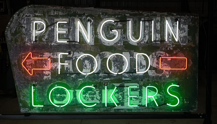 Vintage 7' Penguin Food Lockers Neon DS Sign
