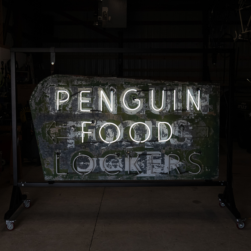 Vintage 7' Penguin Food Lockers Neon DS Sign