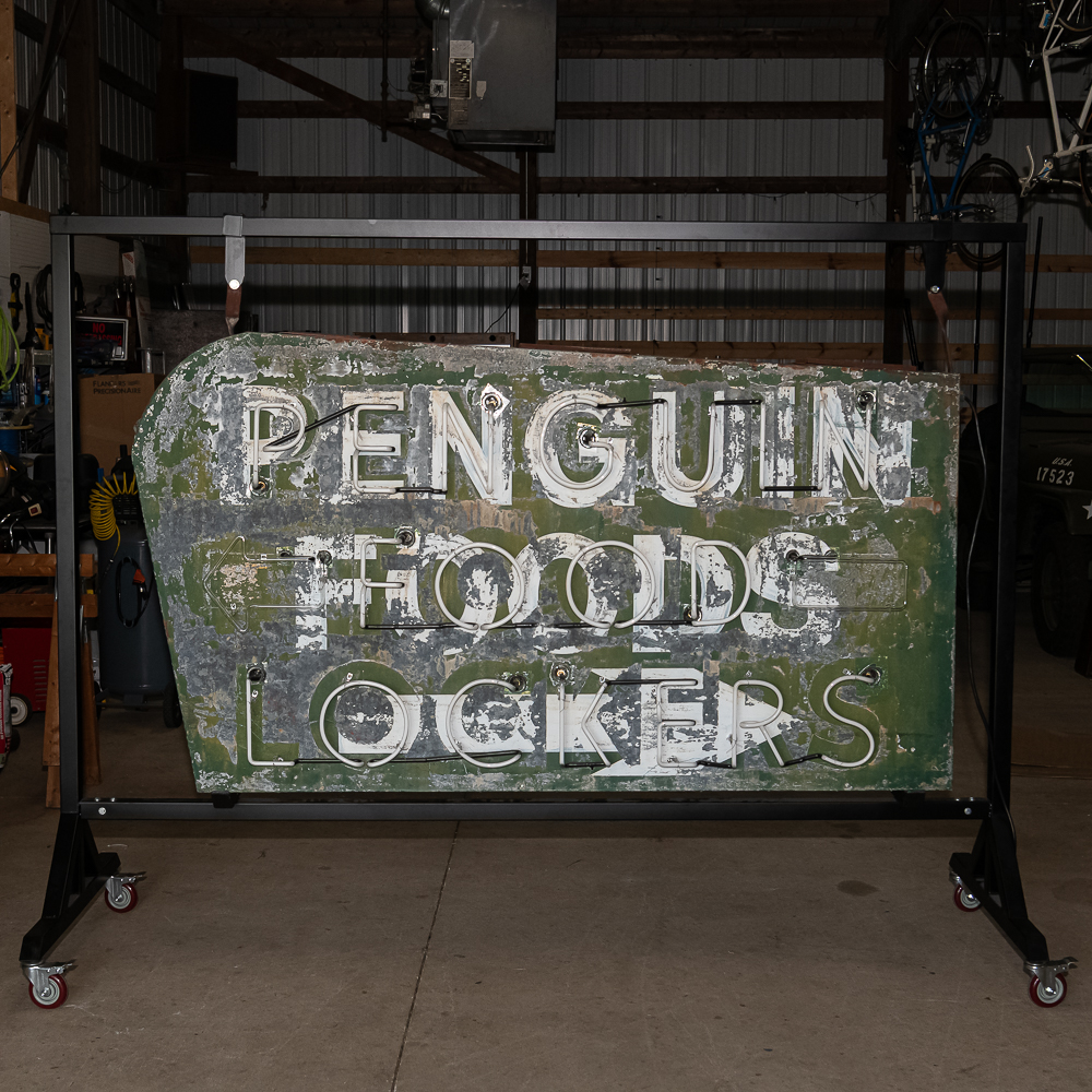Vintage 7' Penguin Food Lockers Neon DS Sign