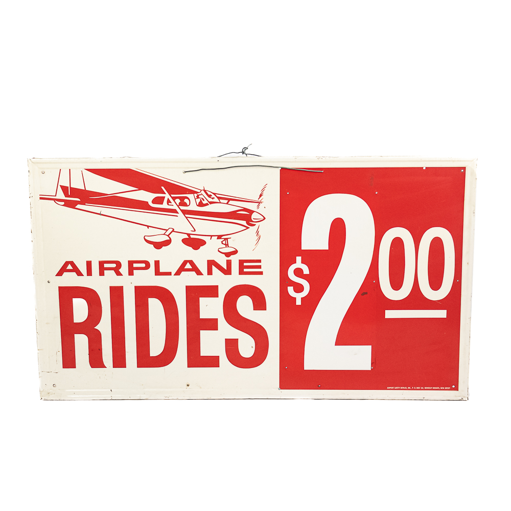 Vintage "Airplane Rides $2.00" Metal Ad Sign