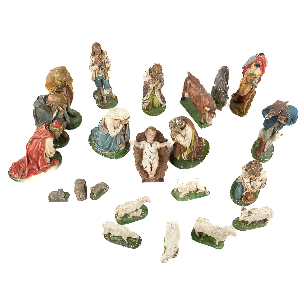 Vintage 23-Piece Chalkware Nativity Set