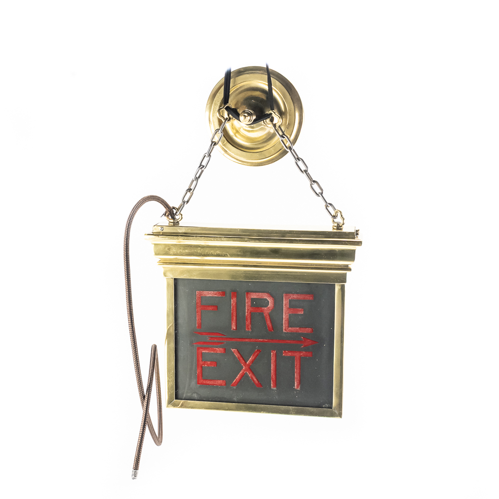 Vintage Brass Back-Lit Double-Sided Fire Exit Sign
