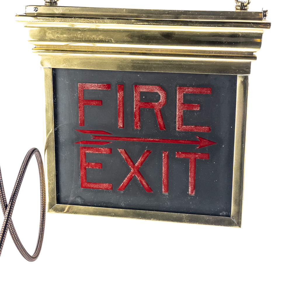 Vintage Brass Back-Lit Double-Sided Fire Exit Sign