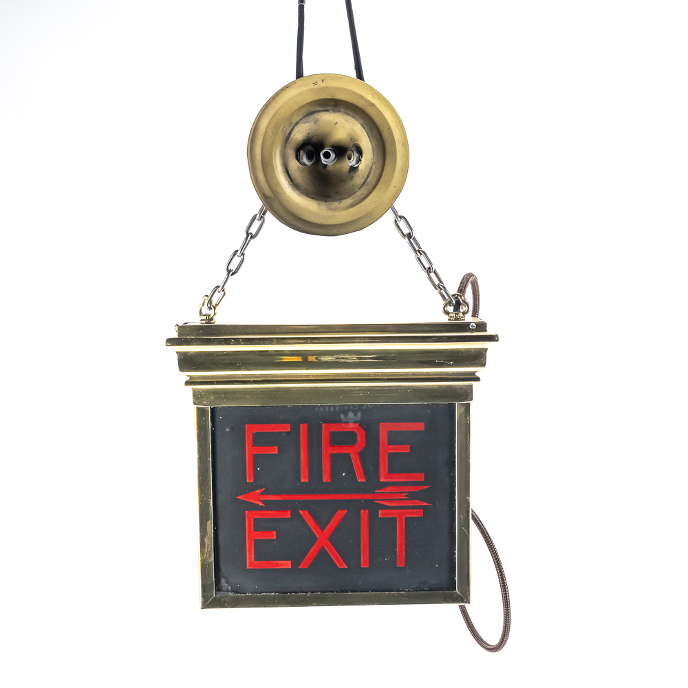 Vintage Brass Back-Lit Double-Sided Fire Exit Sign