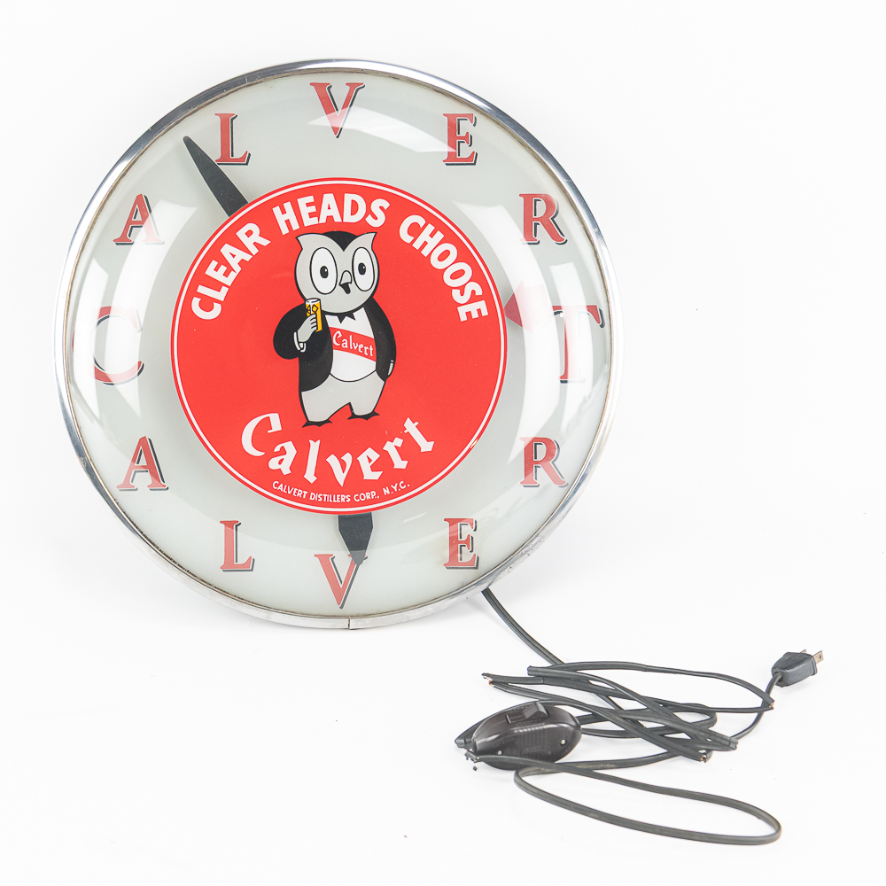Vintage Calvert Whiskey Lighted Advertising Clock