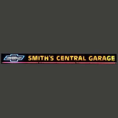 Contemporary "Chevrolet" Smith's Garage Neon Sign. The sign comes directly from the Smith family 