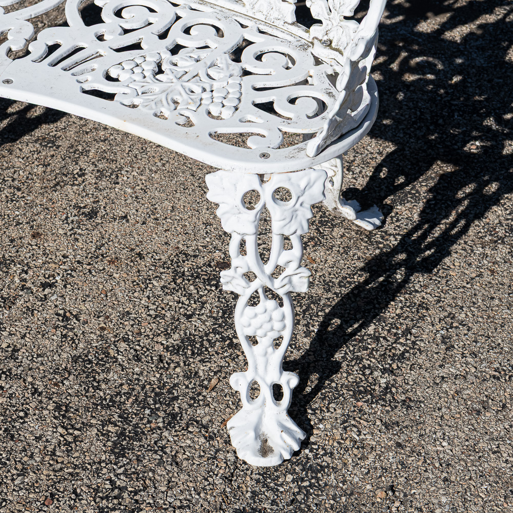 White Cast Metal Curved Garden Bench