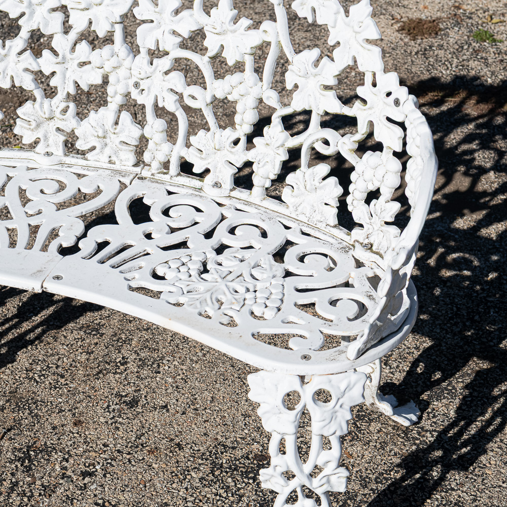 White Cast Metal Curved Garden Bench