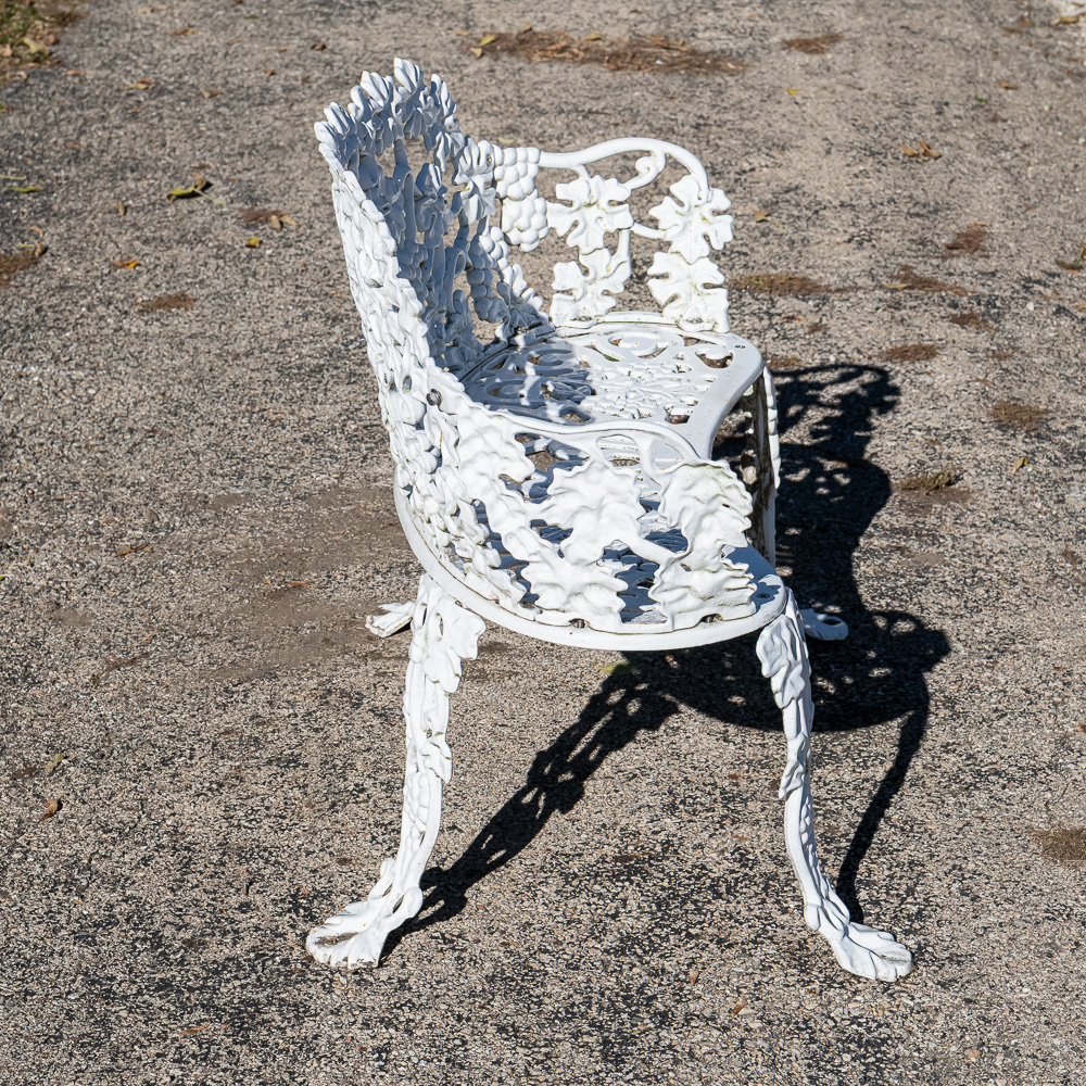 White Cast Metal Curved Garden Bench