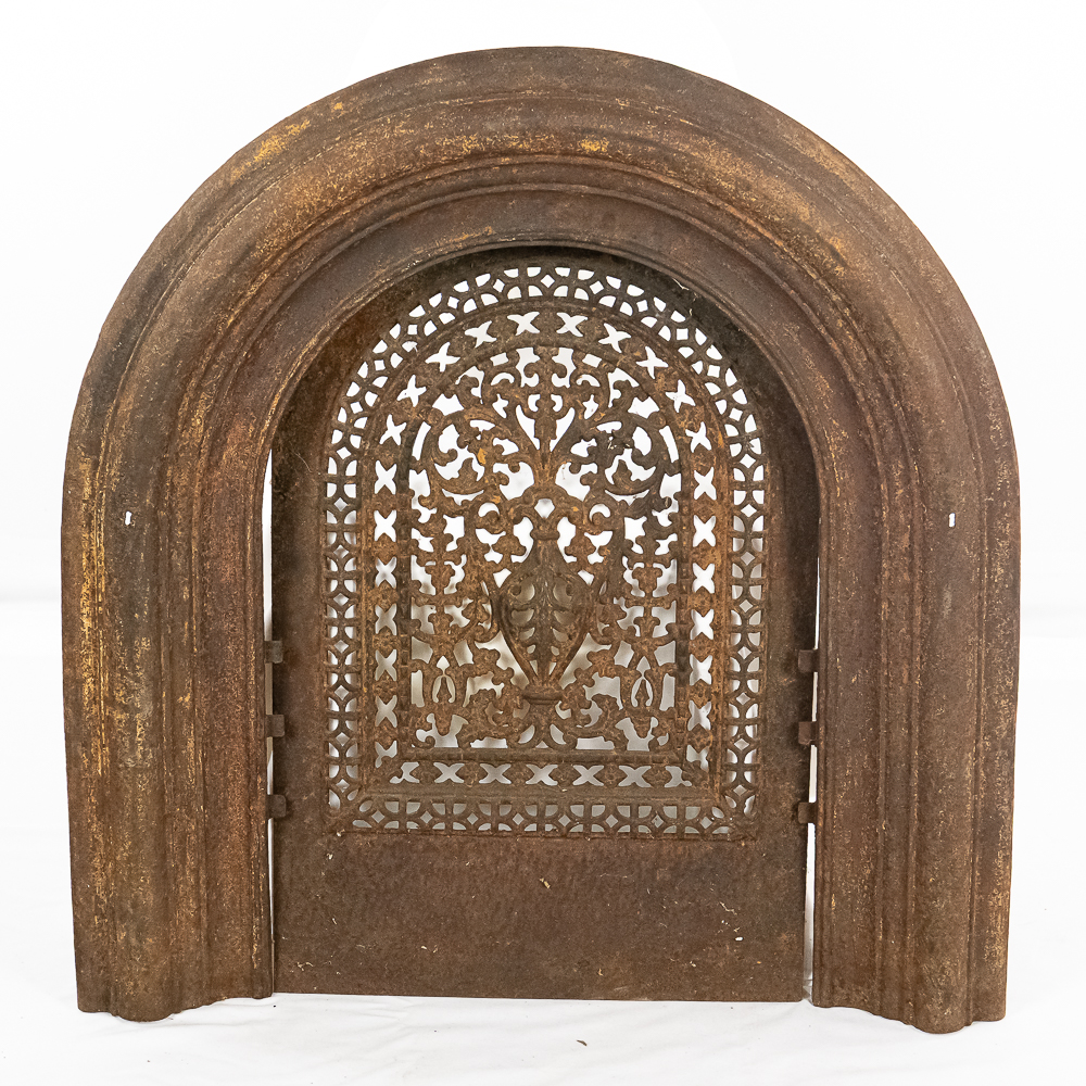 Antique Cast Iron Arched Fireplace Frame & Cover