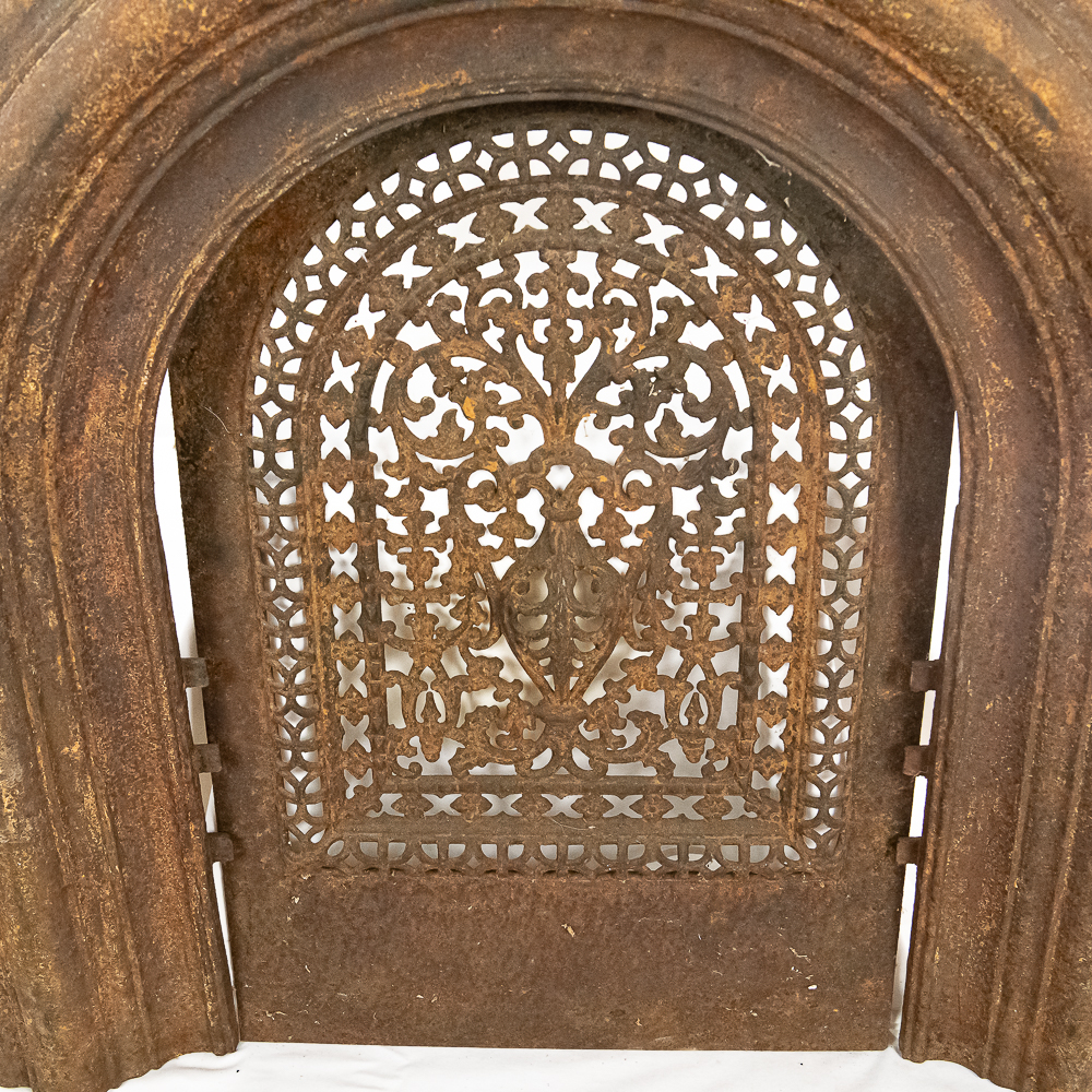 Antique Cast Iron Arched Fireplace Frame & Cover