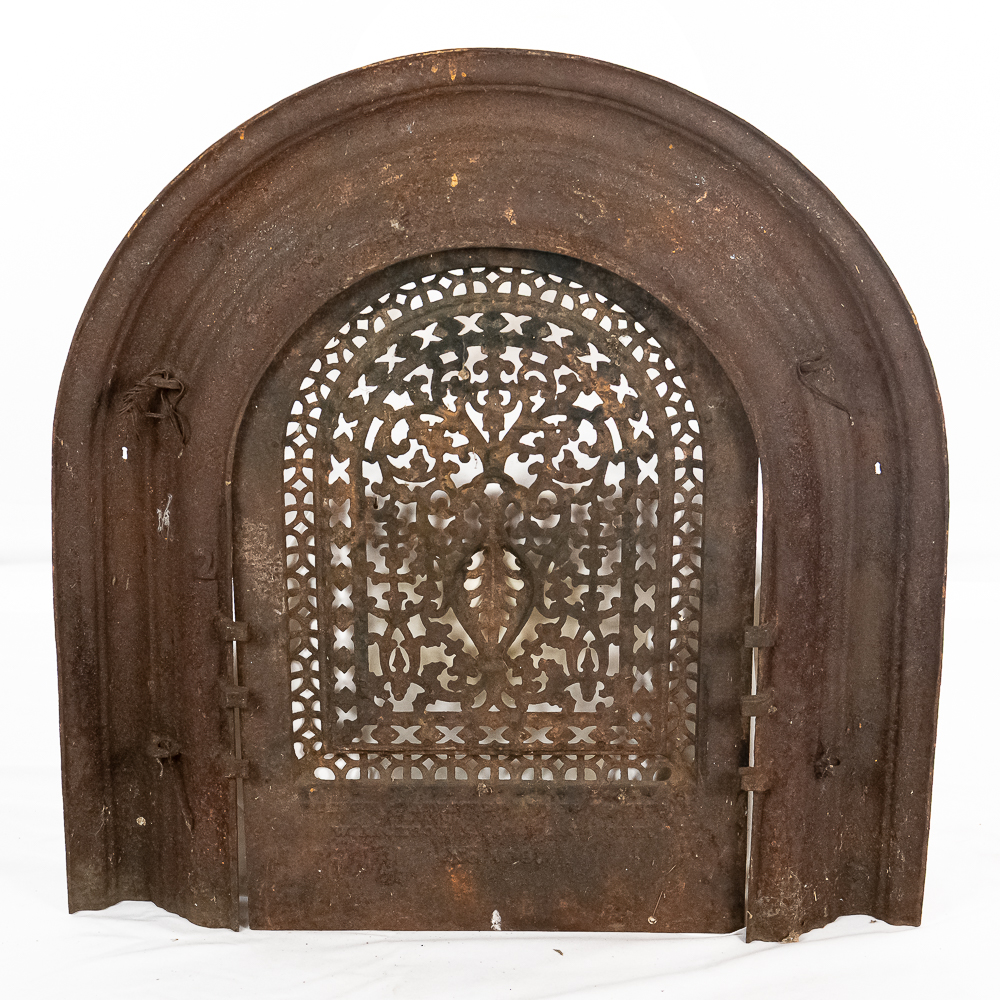 Antique Cast Iron Arched Fireplace Frame & Cover
