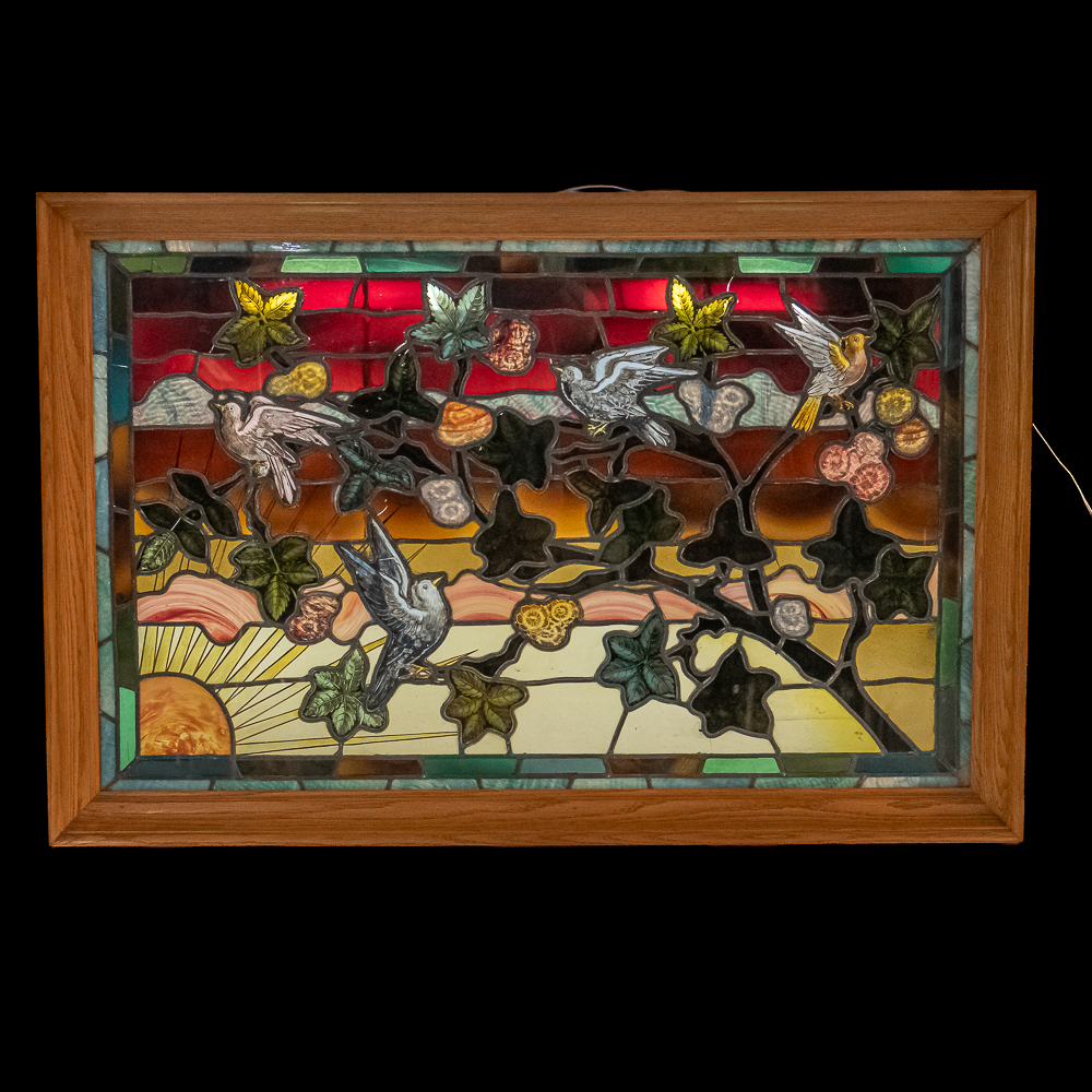 48" Framed Floral Stained Glass Lighted Panel