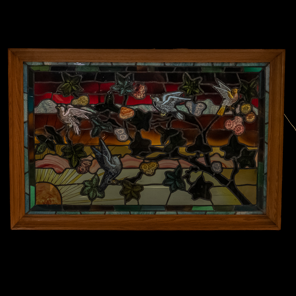 48" Framed Floral Stained Glass Lighted Panel