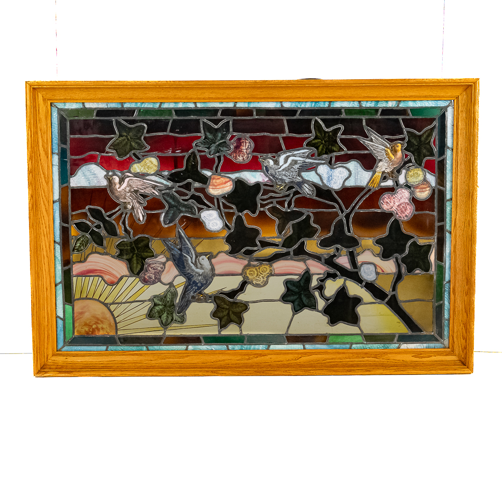 48" Framed Floral Stained Glass Lighted Panel