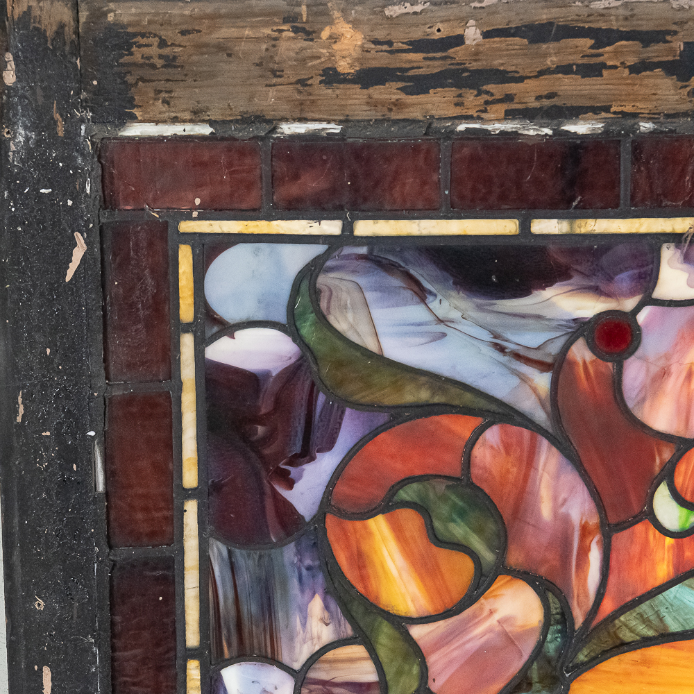 Large Antique Art Nouveau Stained Glass Window