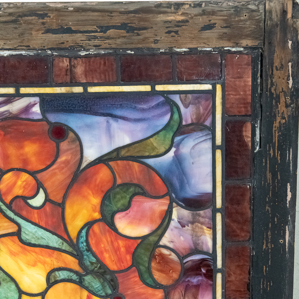 Large Antique Art Nouveau Stained Glass Window