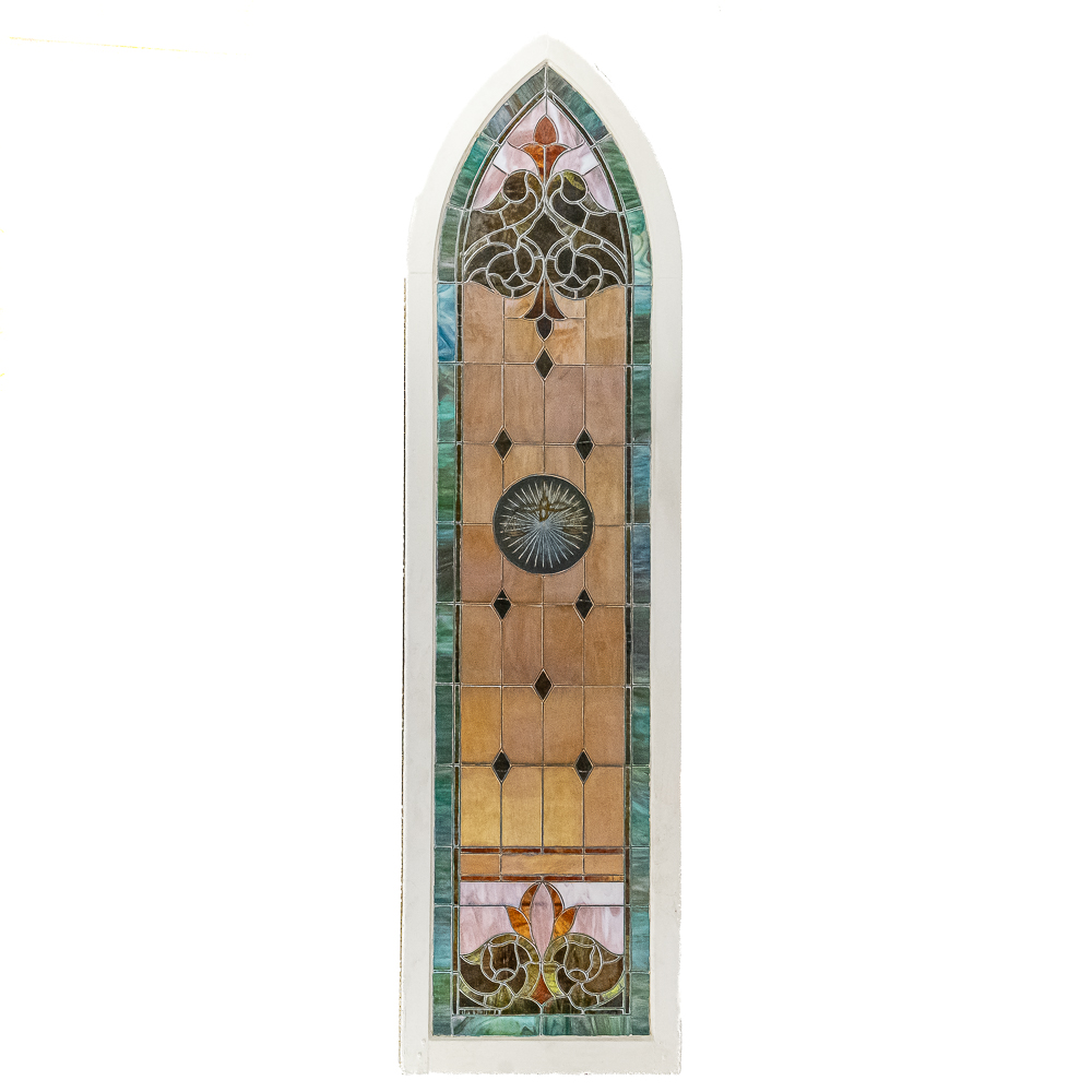 Antique Stained Glass Window "Scales of Justice"