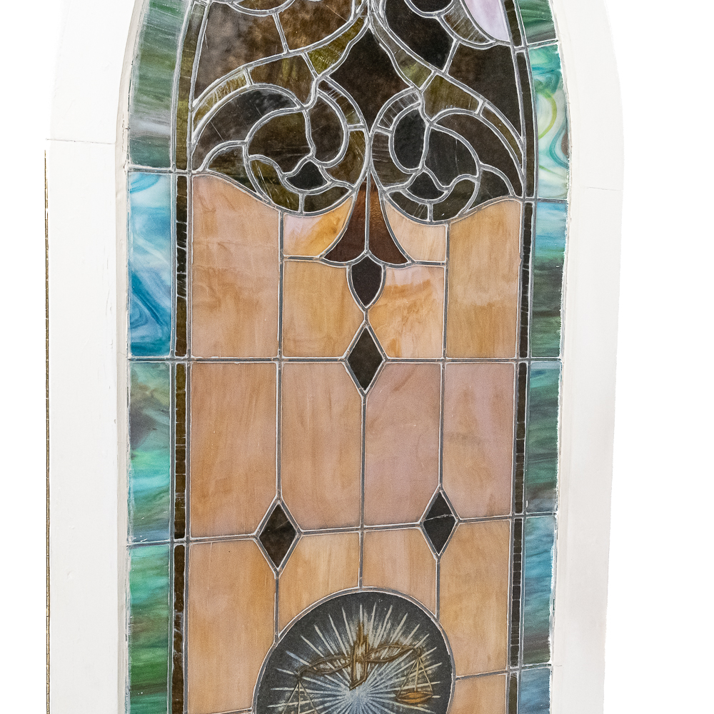 Antique Stained Glass Window "Scales of Justice"