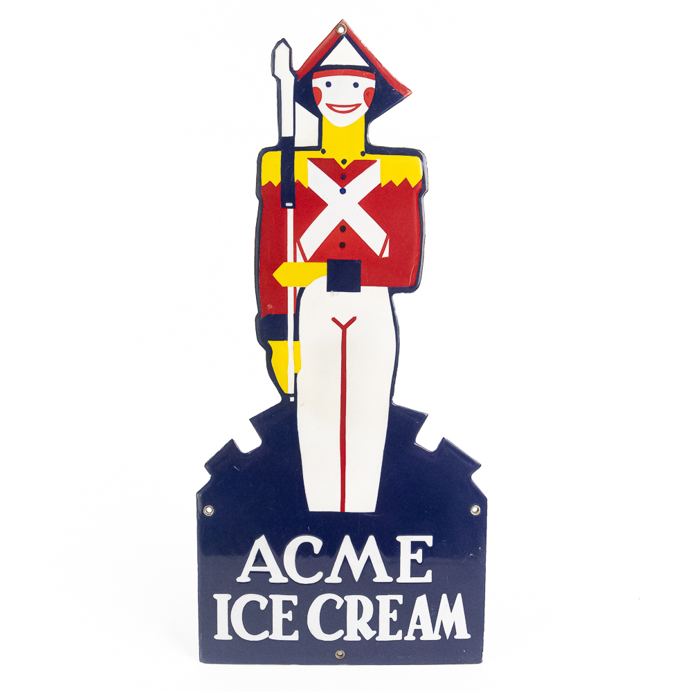 1930s ACME Ice Cream Quality Guard SSP Ad Sign TAG