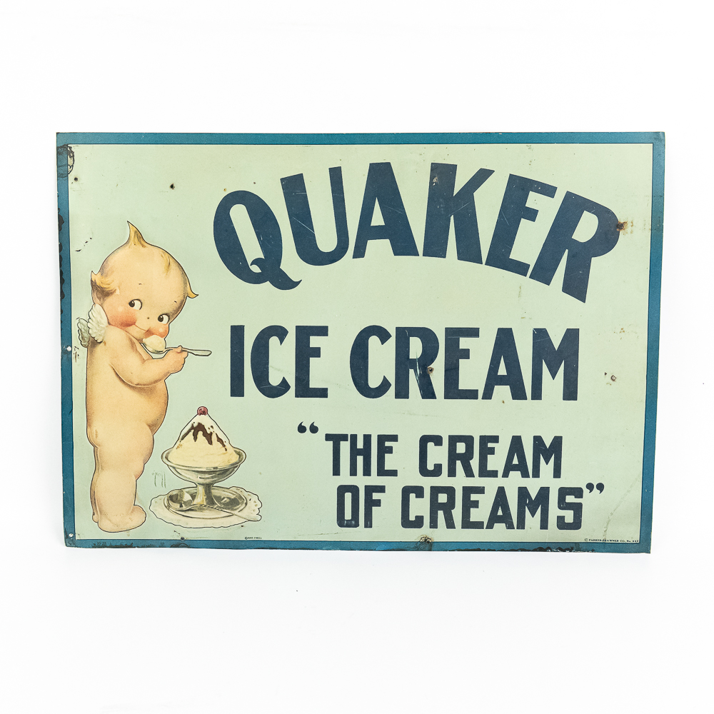 Quaker Ice Cream Rose O'Neill Kewpie SST Ad Sign