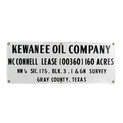 26" Kewanee Oil Well Lease SSP Advertising Sign. Vintage Kewanee Oil single sided SSP porcelain 