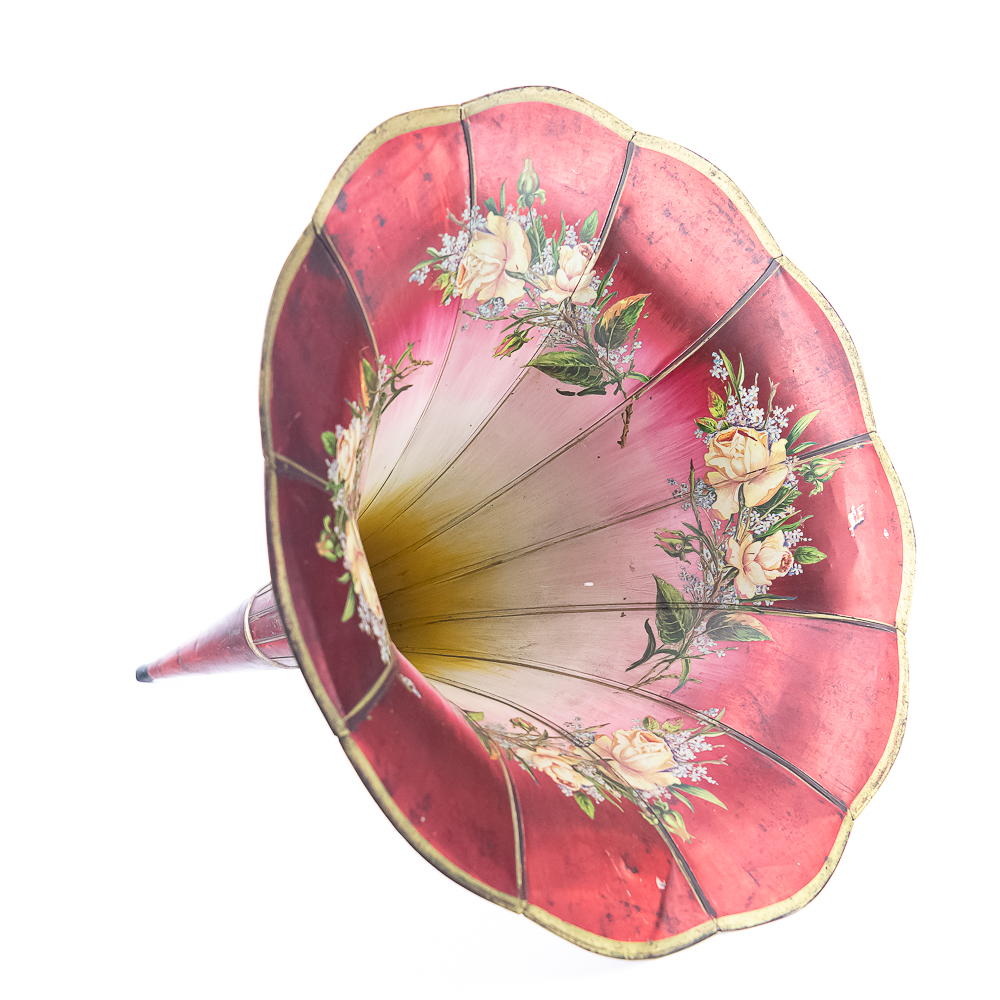 Antique Ruby Red Floral Phonograph Horn