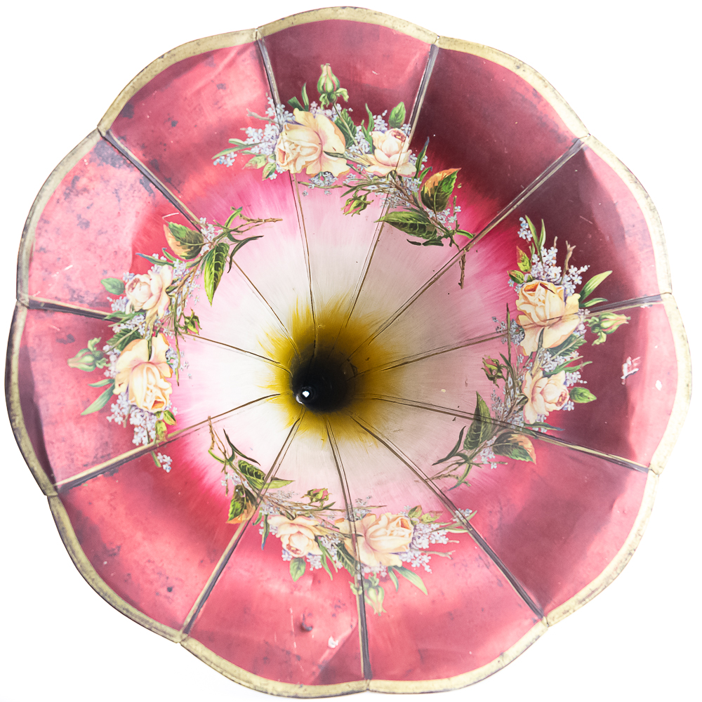 Antique Ruby Red Floral Phonograph Horn