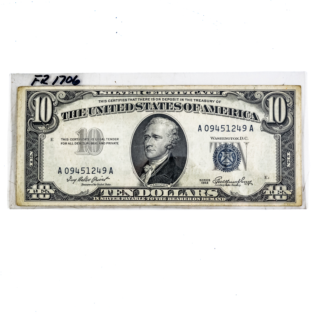 AU-XF 1934 & (2)1953 $10 Dollar Silver Certificate