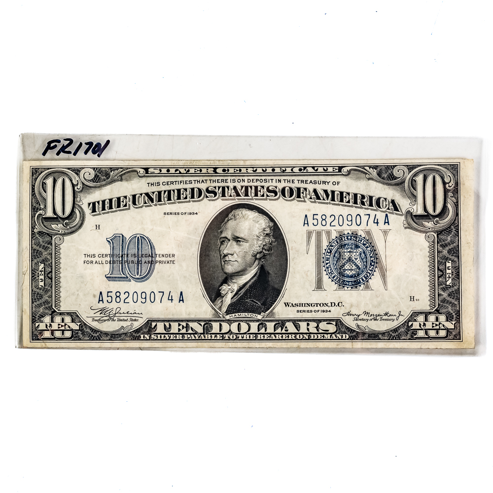 AU-XF 1934 & (2)1953 $10 Dollar Silver Certificate