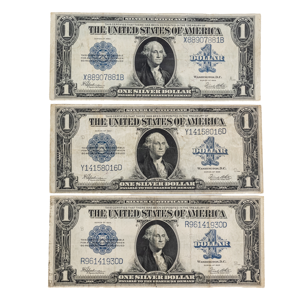 (3) 1923 $1 Silver Certificate Horse Blanket Bills