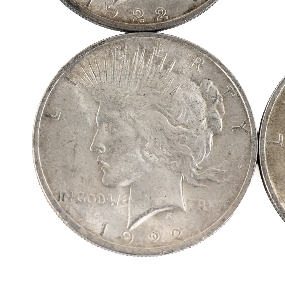 (4) 1922 Peace Silver Dollars