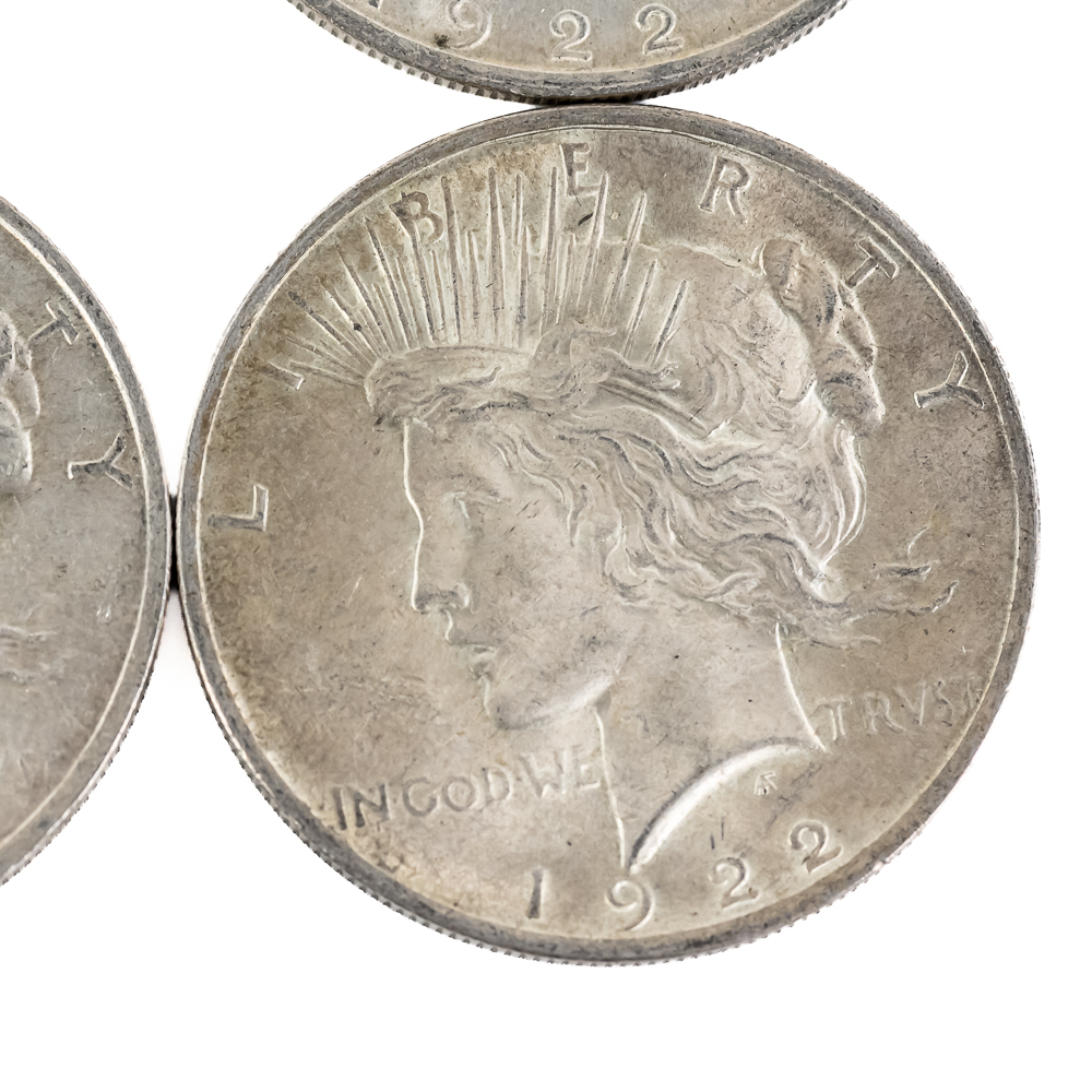 (4) 1922 Peace Silver Dollars