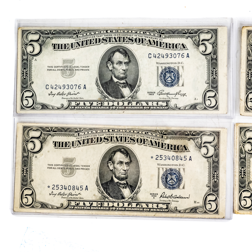 (23)Assorted 1928-1963 $5 Dollar Note Certificates