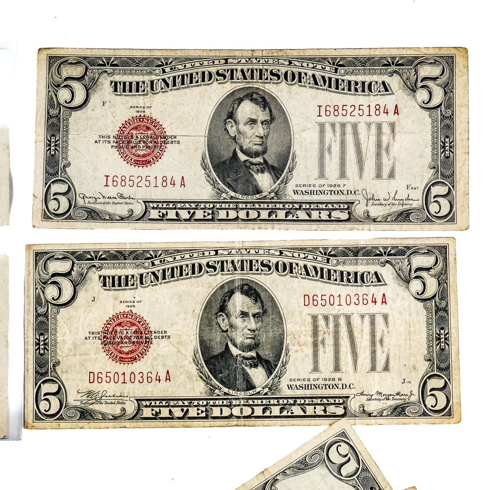 (23)Assorted 1928-1963 $5 Dollar Note Certificates