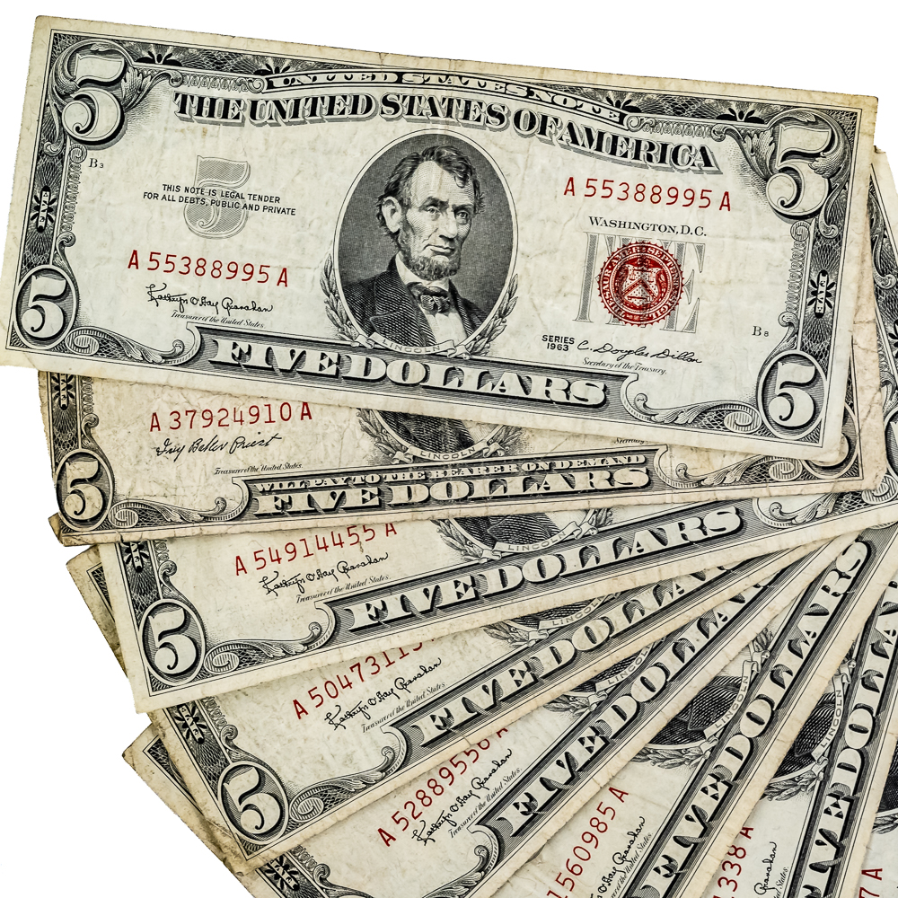 (23)Assorted 1928-1963 $5 Dollar Note Certificates