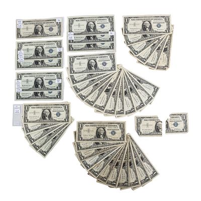 (43) 1957 $1 Dollar Silver Certificate Bills. Collection of (43) assorted 1957 $1 Silver 
