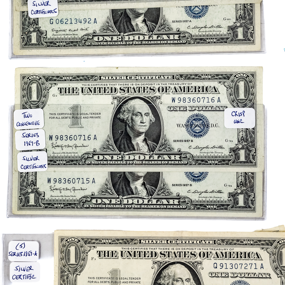(43) 1957 $1 Dollar Silver Certificate Bills
