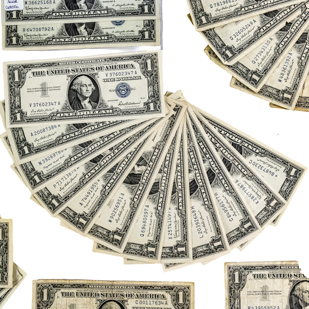 (43) 1957 $1 Dollar Silver Certificate Bills