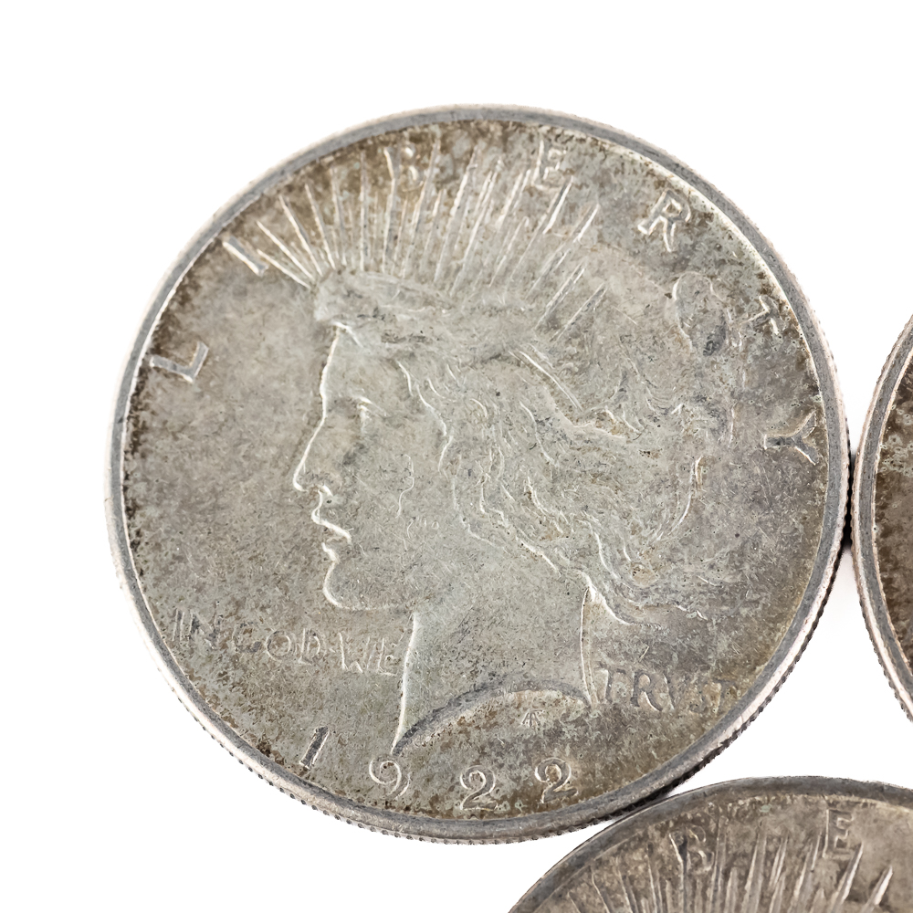 (5) 1922-1928 Peace Silver Dollars $1