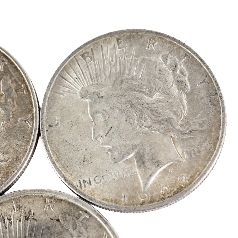 (5) 1922-1928 Peace Silver Dollars $1