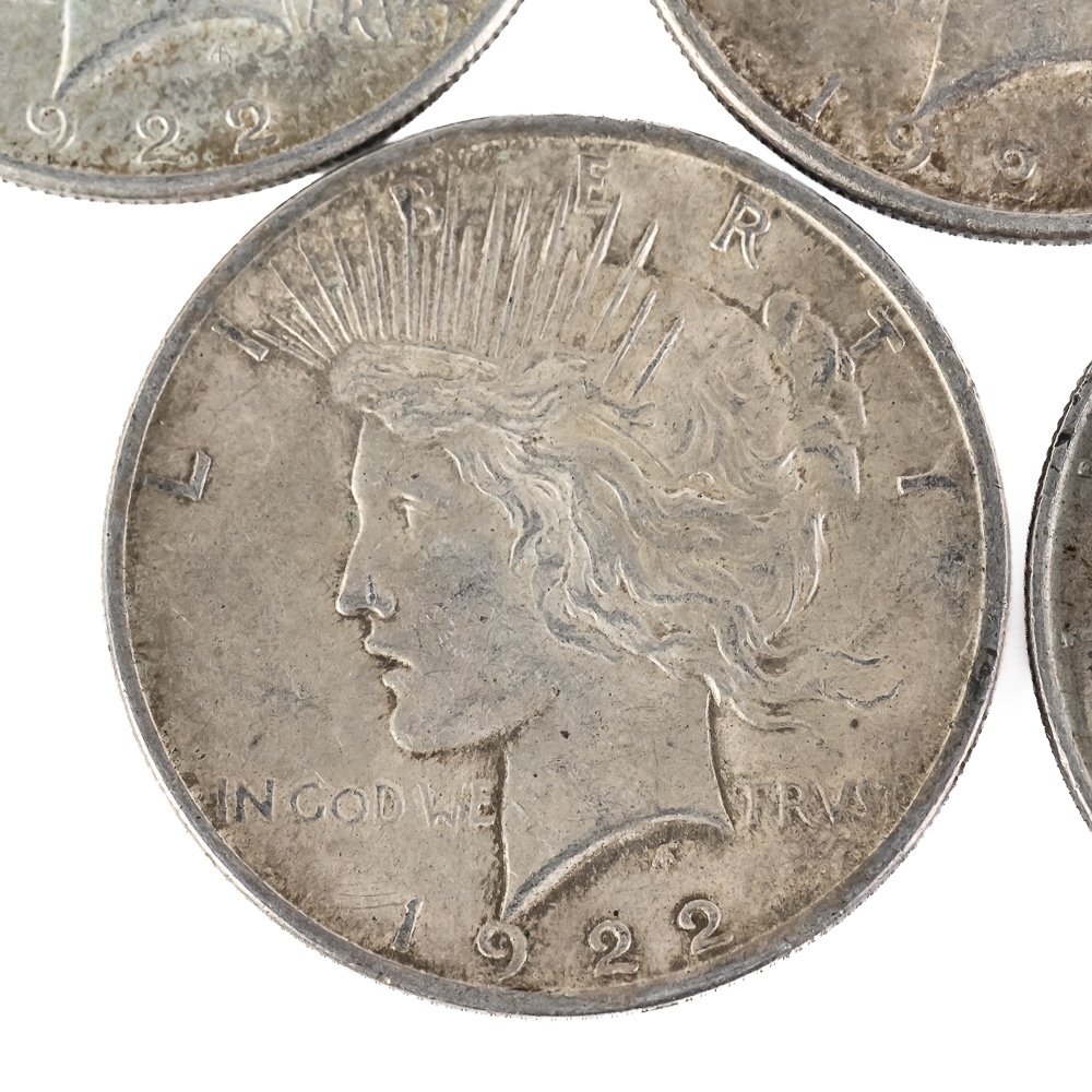 (5) 1922-1928 Peace Silver Dollars $1