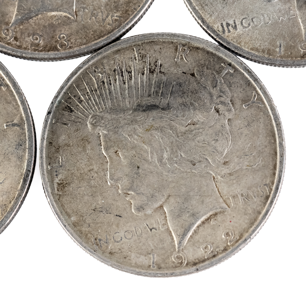 (5) 1922-1928 Peace Silver Dollars $1